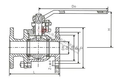Q41F鑄鋼法蘭球閥外形結構圖