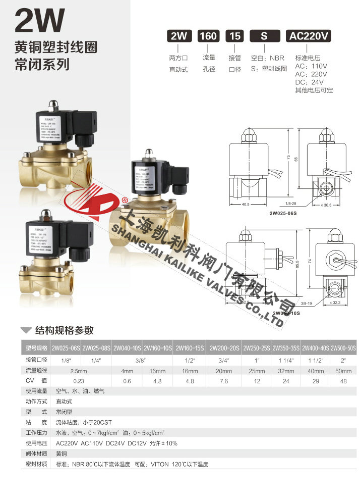 2W電磁閥黃銅塑封常閉系列