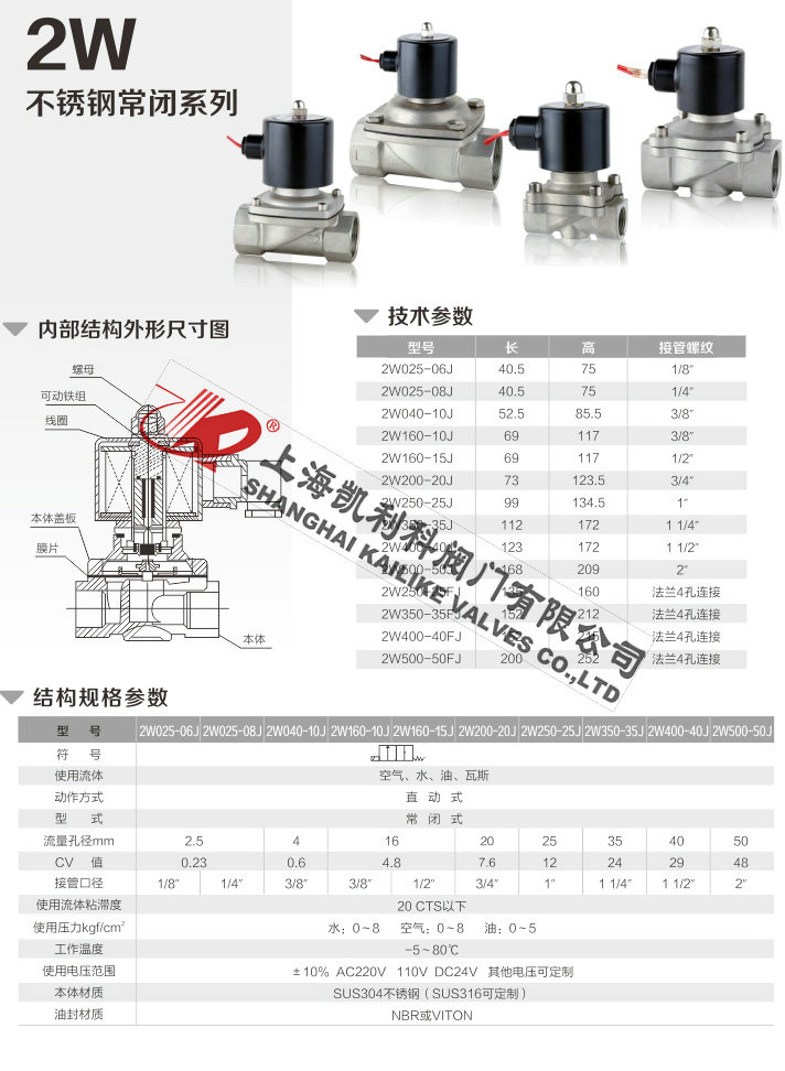 2W電磁閥不銹鋼常閉系列