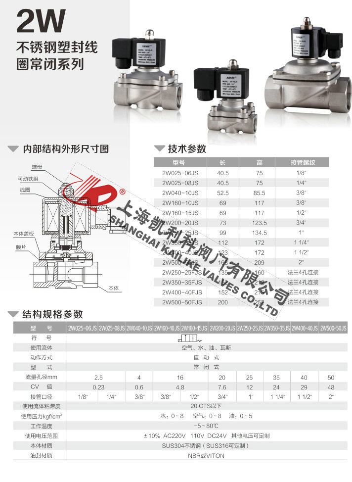 2W電磁閥不銹鋼塑封常閉系列