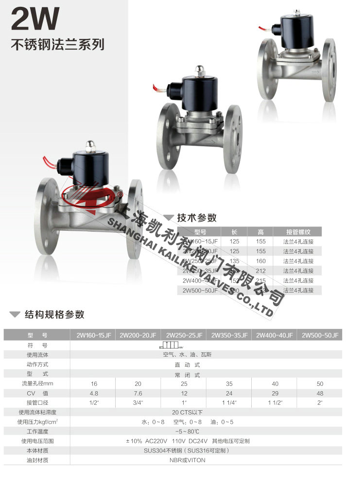2W常開(kāi)電磁閥不銹鋼法蘭系列