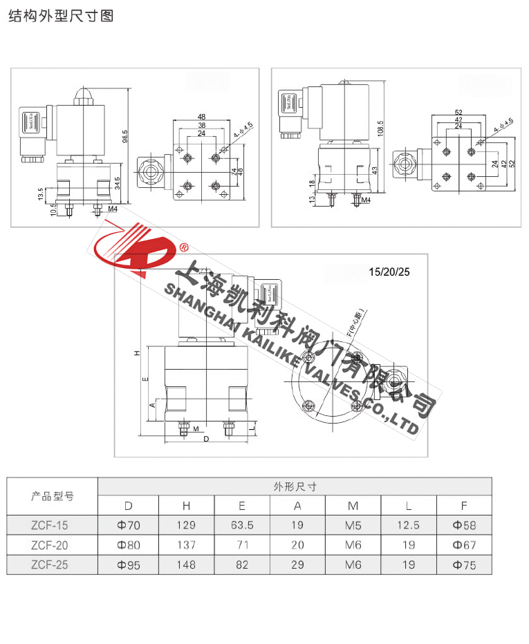 ZCF聚四氟電磁閥結(jié)構(gòu)尺寸圖